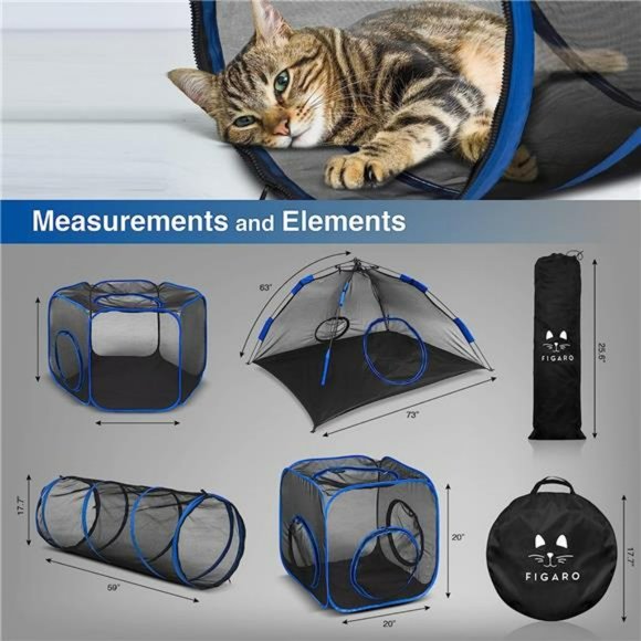 6-in-1 Cat Tent w/ Tunnel for Outdoor Cat Enclosures, Portable Playpen Play Tent - Picture 3 of 6